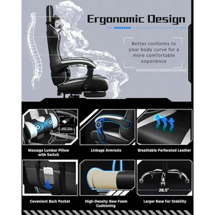 Gaming chair with footrest, ma - Massage ulasan dan harga